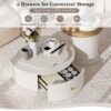 Modern Round Coffee Table (Set of 2), 360 Degree Rotatable Flower Shaped Top With 2 Drawers, Top Circle Side Table End Table With Glass For Living Room - Off White - Image 6