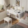 Elegant Vanity Makeup Table & Chair Set Modern Dressing Table With Organizer Writing Desk Charging Port Engineered Wood - White - Image 2