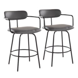 Demi - Contemporary Fixed Height Counter Stool With Swivel With Round Footrest (Set of 2) - Black / Gray