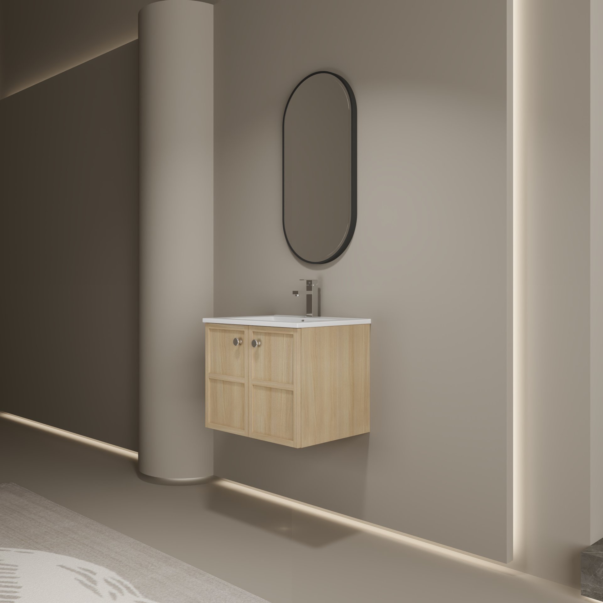 24" Wall Mounted Bathroom Vanity With Ceramic Sink And 2 Soft Closing Doors - Oak - Image 4