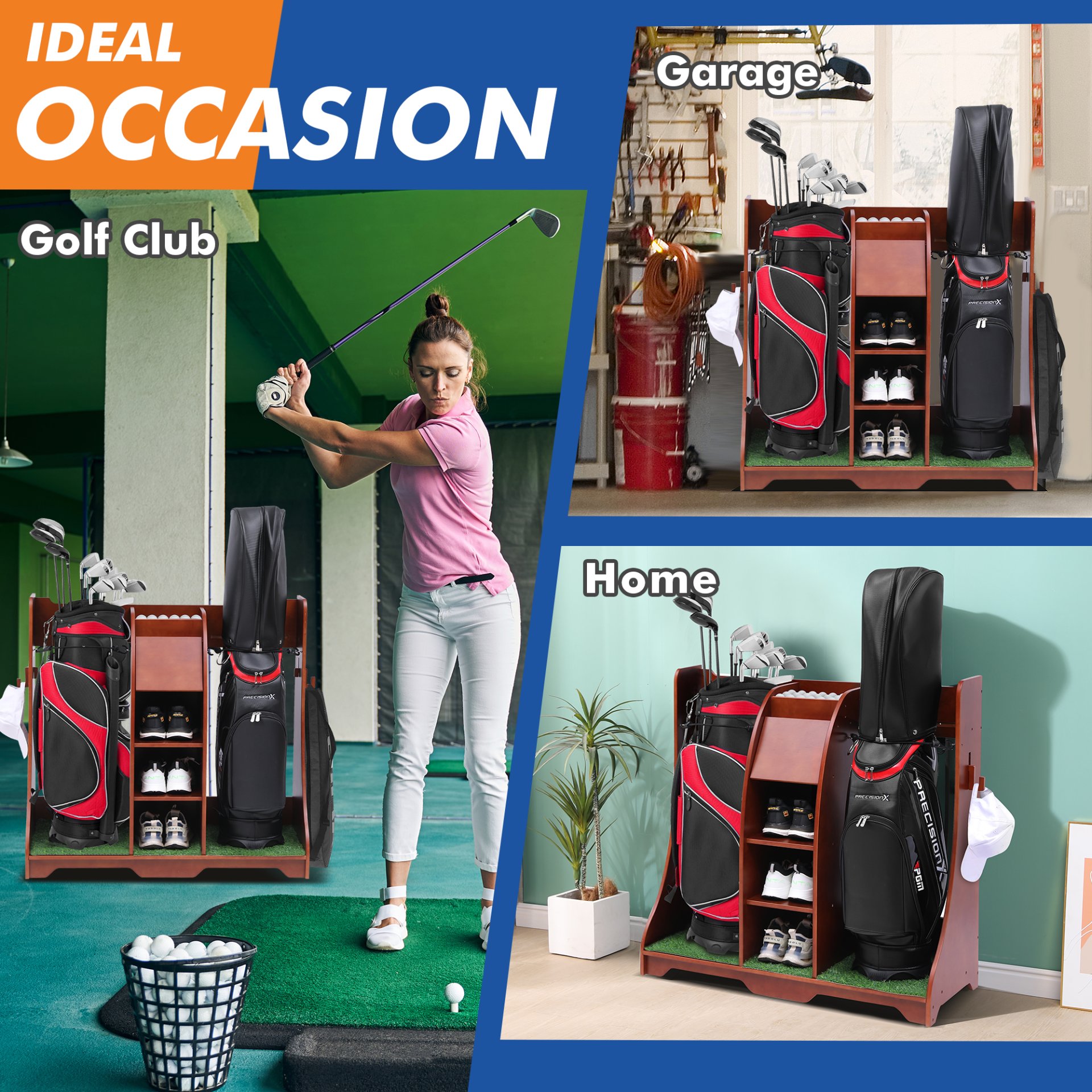 Wood Freestanding Adjustable Multi Use Golf Shelf - Reddish Brown - Image 6
