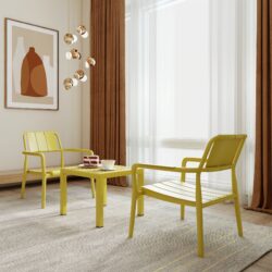 3 Piece Indoor / Outdoor Leisure Table And Chair Set (2 Chairs And 1 Coffee Table), UV Resistant, Waterproof And Durable - Brick Yellow