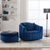 Oversized Swivel Barrel Accent Chair And Ottoman Set With Storage - Navy - Image 7