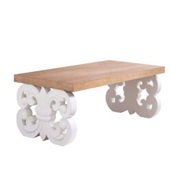 Ornate Coffee Table, Rectangular Table With Carved Base, Living Room Accent Table - Natural