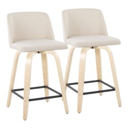 Toriano - Contemporary Fixed Height Counter Stool With Swivel With Square Footrest (Set of 2) - Natural / Cream