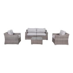 4 Seater Wicker Conversation Set With Cushions, All Weather - Gray Mix