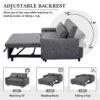 Pull Out Sofa Bed Convertible Couch 2 Seat Loveseat Sofa Modern Sleeper Sofa With 2 Throw Pillows And USB Ports For Living Room - Dark Gray - Image 4