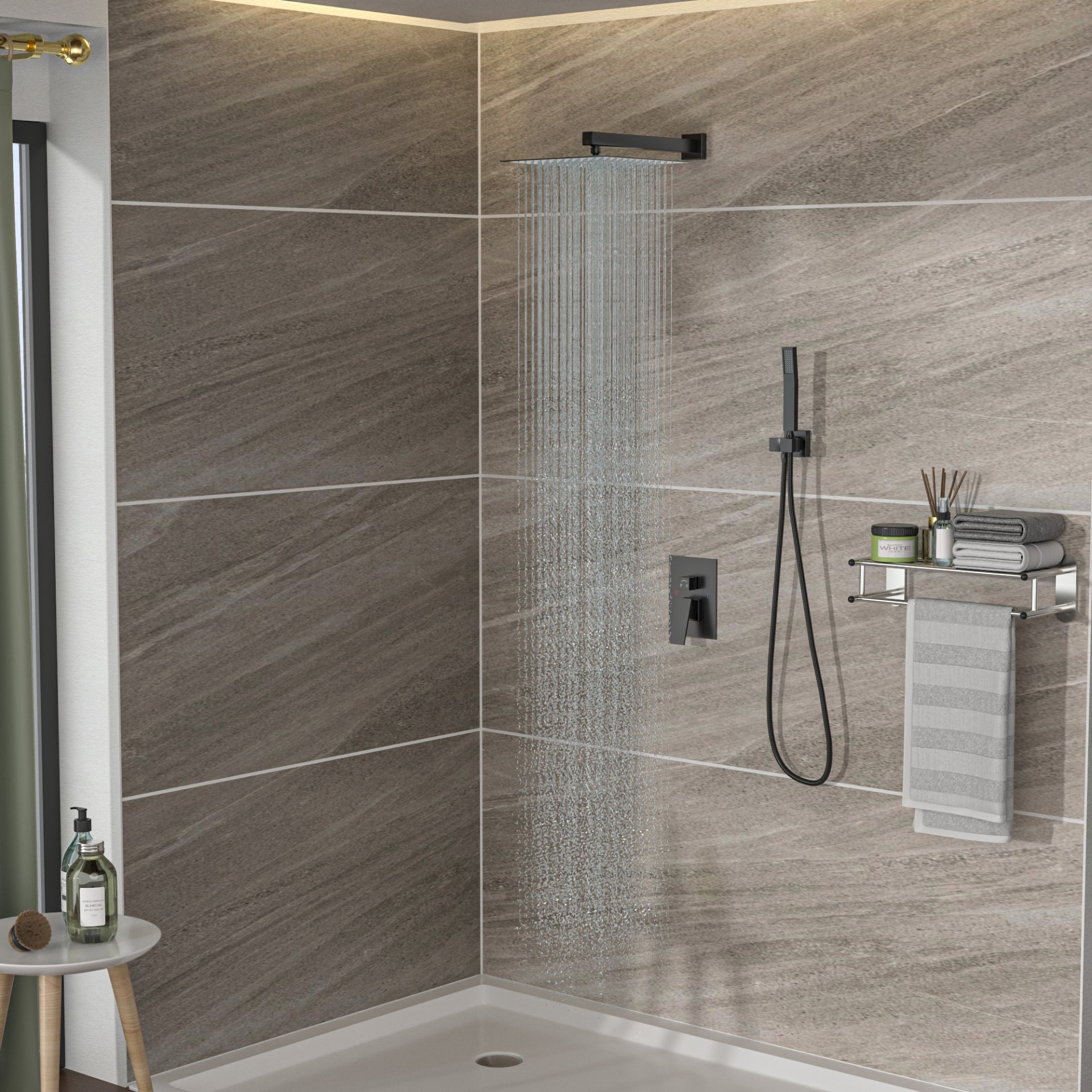 10" Square Dual Shower Head System Wall Mounted With Rough In Valve Modern Bathroom Fixture - Matte Black - Image 4