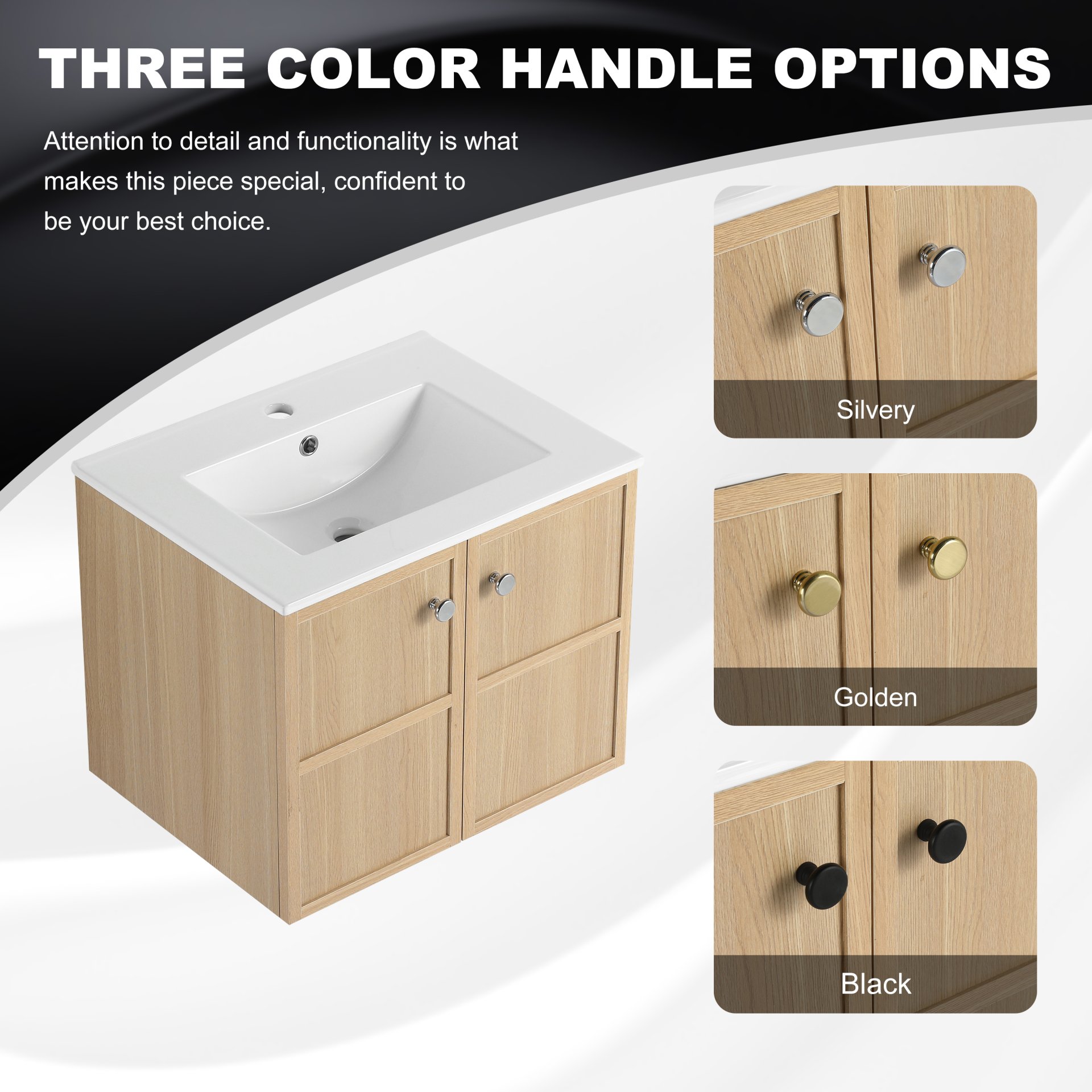 24" Wall Mounted Bathroom Vanity With Ceramic Sink And 2 Soft Closing Doors - Oak - Image 7