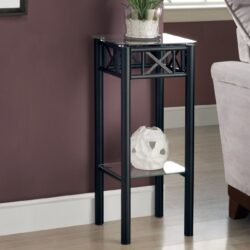 Accent Table Plant Stand Square For Living Room Tempered Glass - Black
