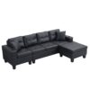 Modern Sectional Sofa Set With L Shape Chaise Lounge, Cup Holder, 4 Seat - Black - Image 7