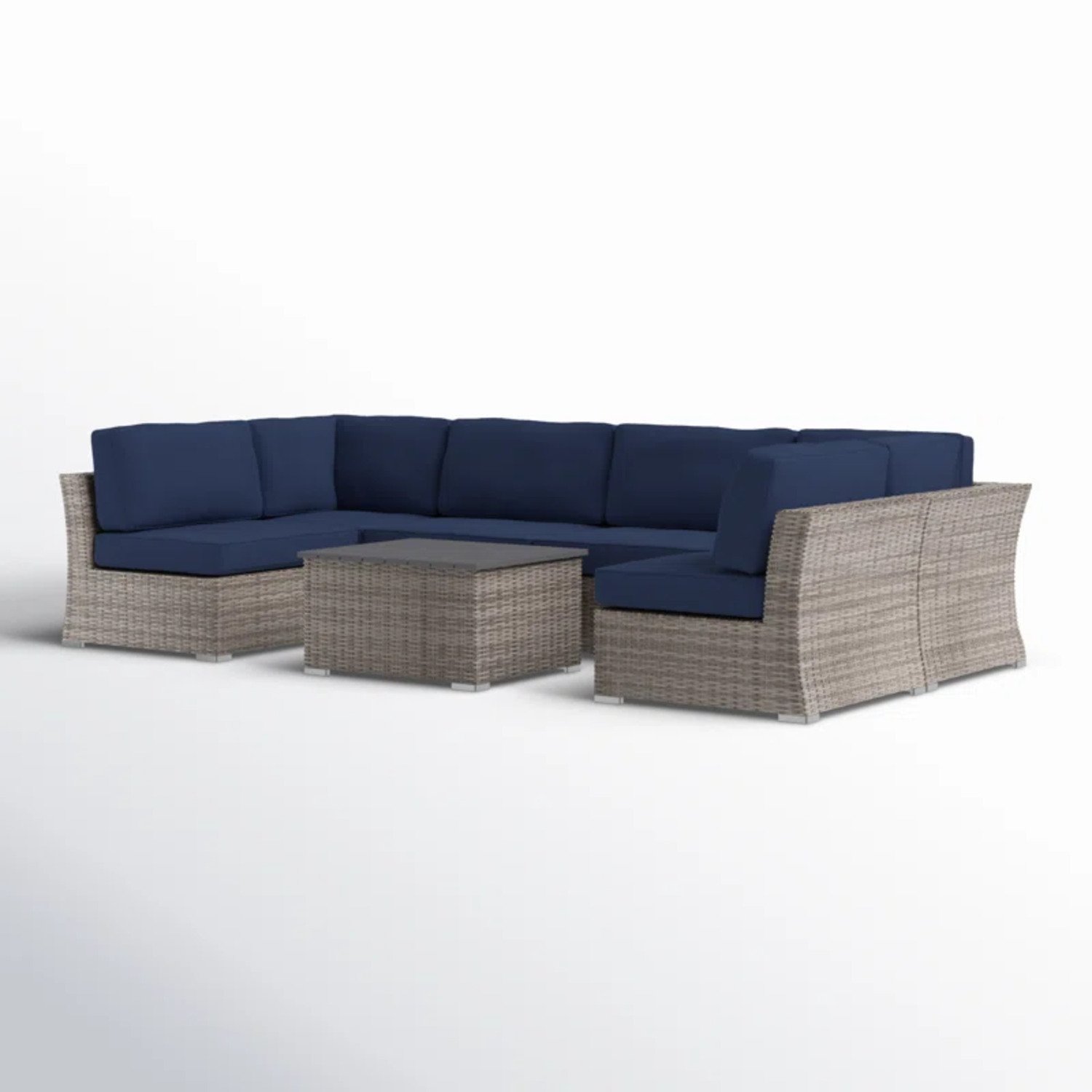 4 Person Wicker Seating Group With Sunbrella Fabric - Gray Mix / Navy Blue - Image 6