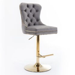 Thick Golden Swivel Velvet Barstools Adjusatble Seat Height From 25-33", Modern Upholstered Bar Stools With Backs Comfortable Tufted For Home Pub And Kitchen Island (Set of 2) - Gray