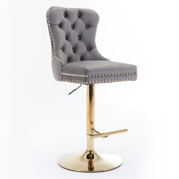Thick Golden Swivel Velvet Barstools Adjusatble Seat Height From 25-33", Modern Upholstered Bar Stools With Backs Comfortable Tufted For Home Pub And Kitchen Island (Set of 2) - Gray