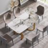 63" Modern Artificial Stone Pandora White Curved Metal Leg Dining Table, 6 People - Antique White - Image 4