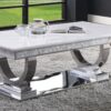 Zander - Printed Faux Marble Top & Mirrored Table - Marble - Image 4