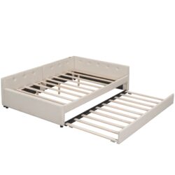 Full Size Platform Bed With USB Ports And Twin Size Trundle - Beige