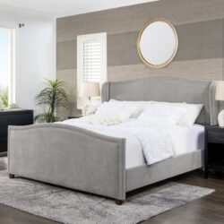 Carmen - King Upholstered Wingback Panel Bed Frame - Silver Gray