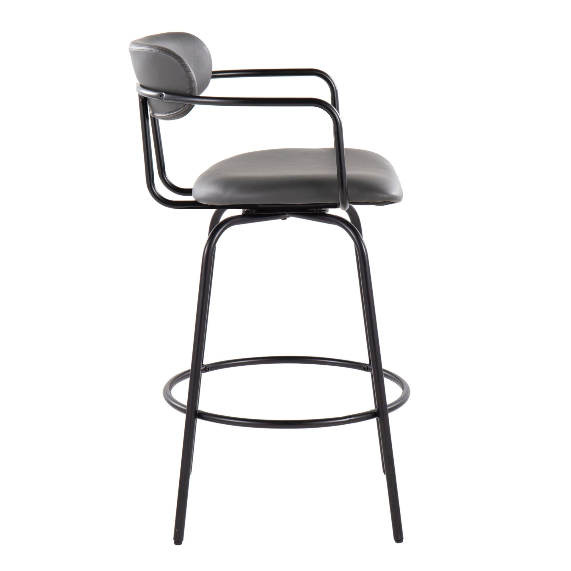Demi - Contemporary Fixed Height Counter Stool With Swivel With Round Footrest (Set of 2) - Black / Gray - Image 3