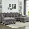 Modular Sectional Sofa, 5 Seater Oversized Convertible L & U Shaped Couch, Corduroy Fabric - Gray - Image 9