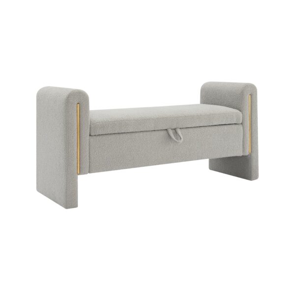 Modern Teddy Bed End Bench With Arms And Storage, Upholstered Large Foot Rest Stool, Comfy Window Vanity Bench For Living Room, Dorm, Coffee Table, Teddy - Gray