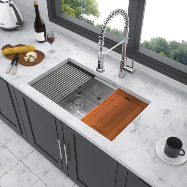 Modern Double Bowl Undermount Kitchen Sink 60 / 40 Split In Stainless Steel - White