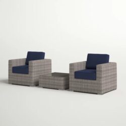 2 Person Seating Set With Cushions - Gray Mix / Navy Blue