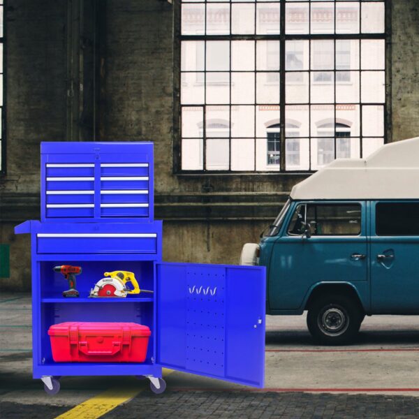 Rolling Tool Chest, 5 Drawer Tool Box Organizer With Lockable Wheels & Sliding Drawers & Detachable Top & Adjustable Shelf, Tool Storage Cabinet For Garage Workshop - Blue