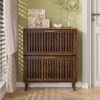 Medieval - Modern Shoe Storage Cabinet With 2 Flip Drawers And Fence Design - Walnut - Image 5