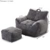 Giant Plush Bean Bag Chair For Adults With Armrests And Footstool, Comfy Corduroy Chaise Lounge - Gray - Image 3