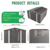 Large Metal Garden Shed With Double Door And Windows Waterproof Tool Shed - Gray - Image 3