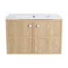 Modern Wall Mounted 30" Bathroom Vanity With Ceramic Sink And Soft Closing Doors - Oak - Image 12