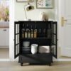 Buffet Cabinet With Double Glass Doors And Drawer, Storage Sideboard - Black - Image 5