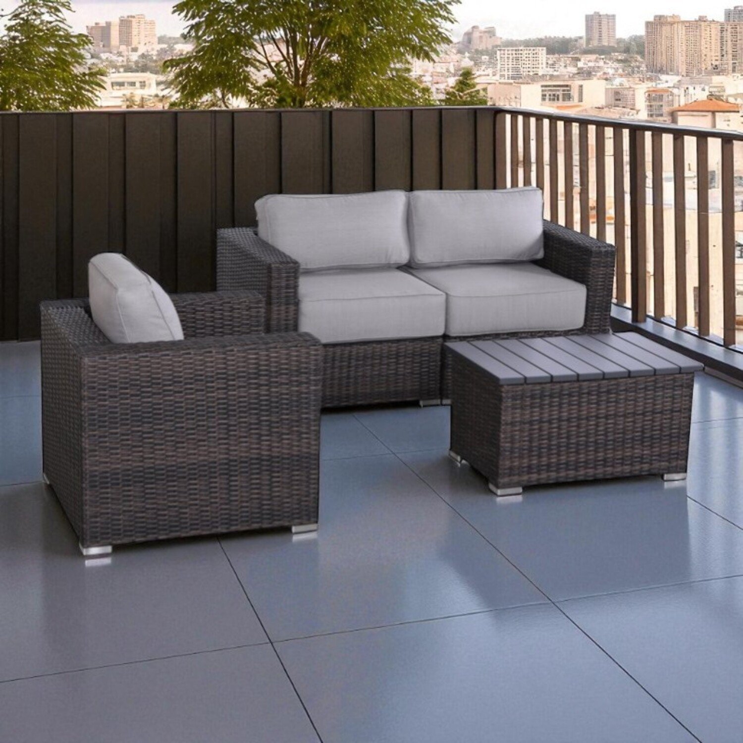 3 Person Outdoor Seating Set With Cushions - Brown - Image 2