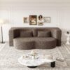 Modern Floor Sofa With 2 Pillows, Convertible Teddy Fabric Foam Filled Sleeper Sofa Bed, Full Size Folding Mattress For Living Room Guest Bed, Playroom, No Assembly Required - Brown - Image 4