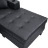 Modern Sectional Sofa Set With L Shape Chaise Lounge, Cup Holder, 4 Seat - Black - Image 12