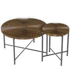 Radial - Pattern Coffee And End Table Set Waterproof Cover, Distressed Cylindrical Design, Legs Classic Rustic Charm (Set of 2) - Walnut Brown