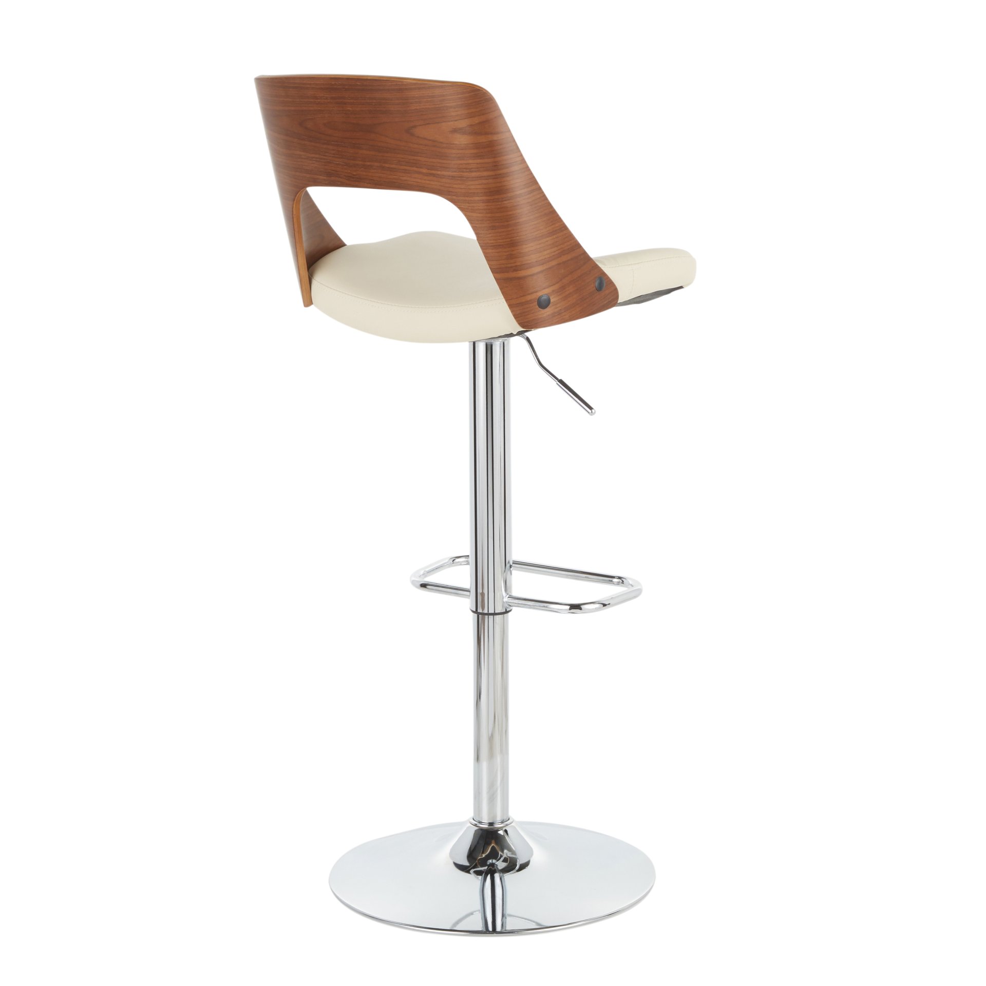 Valencia - Mid-Century Modern Adjustable Barstool With Swivel - Walnut / Cream - Image 3