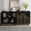 4 Door Cabinet Modern Fluted Sideboard Buffet With Storage, Curve Element With Strict Lines - Black - Image 5