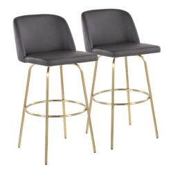 Toriano - Contemporary Fixed Height Barstool With Round Footrest (Set of 2) - Gray / Gold