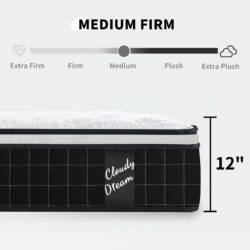 12" Full Size Hybrid Mattres 12" With 7 Zoned Memory Foam Individual Pocket Springs Breathable Knitted Cover - White