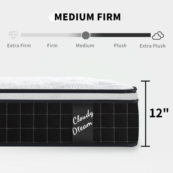 12" Full Size Hybrid Mattres 12" With 7 Zoned Memory Foam Individual Pocket Springs Breathable Knitted Cover - White