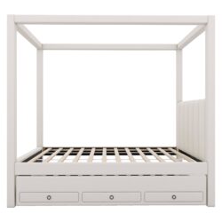 Twin Size Upholstery Canopy Platform Bed With Trundle And Three Storage Drawers - Beige
