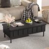 Lift Top Coffee Table With 2 Drawers, Multi Functional Adjustable Coffee Table With Hidden Storage Compartment For Living Room - Black - Image 6