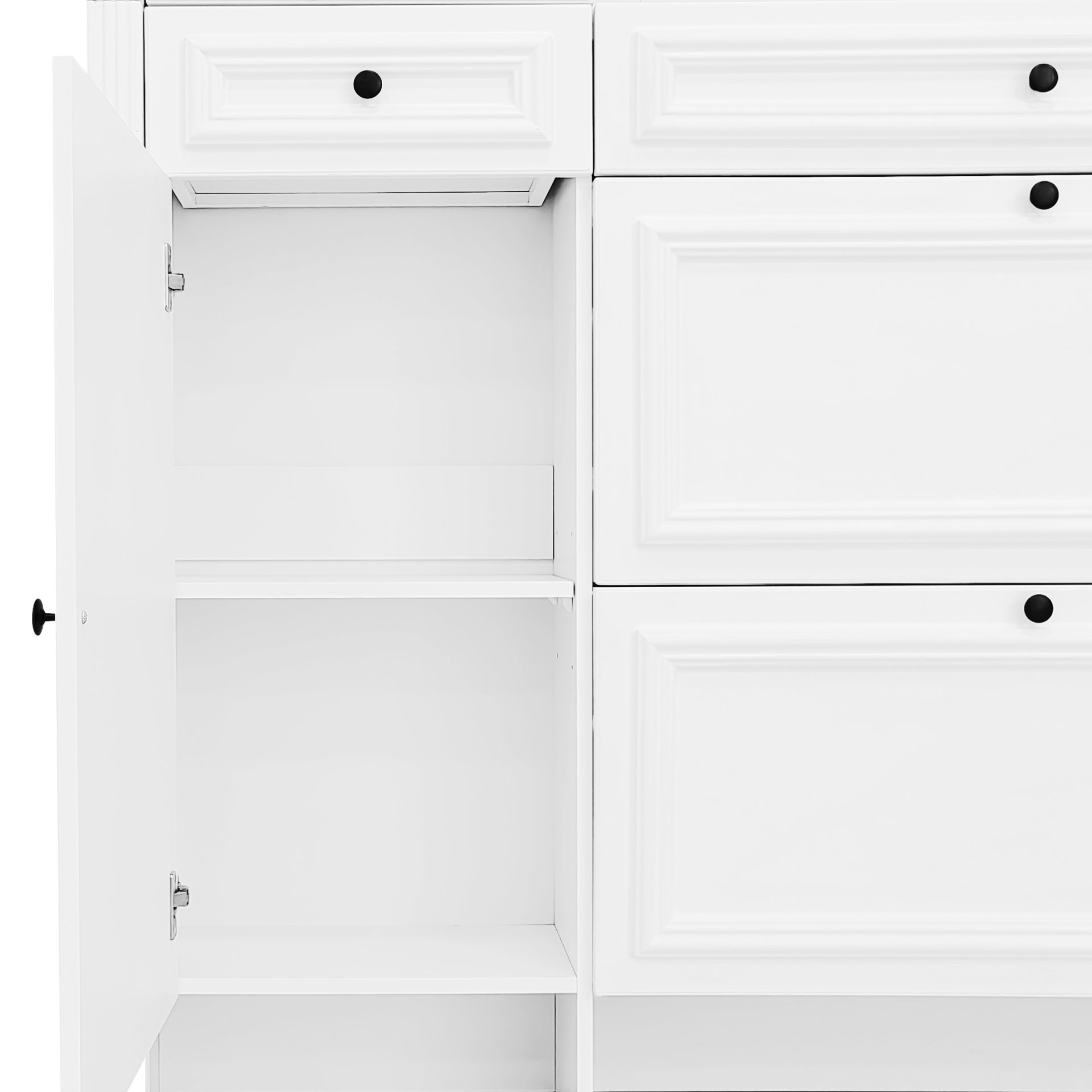 Hall Tree With Integrated Shoe Cabinet And Mirrored Cabinet Door, Coat Hanger, Entryway Bench, 4 In 1 Design, 2 Flip Drawers, 4 Hooks And 2 Cabinets For Entrance, Living Room - White - Image 13