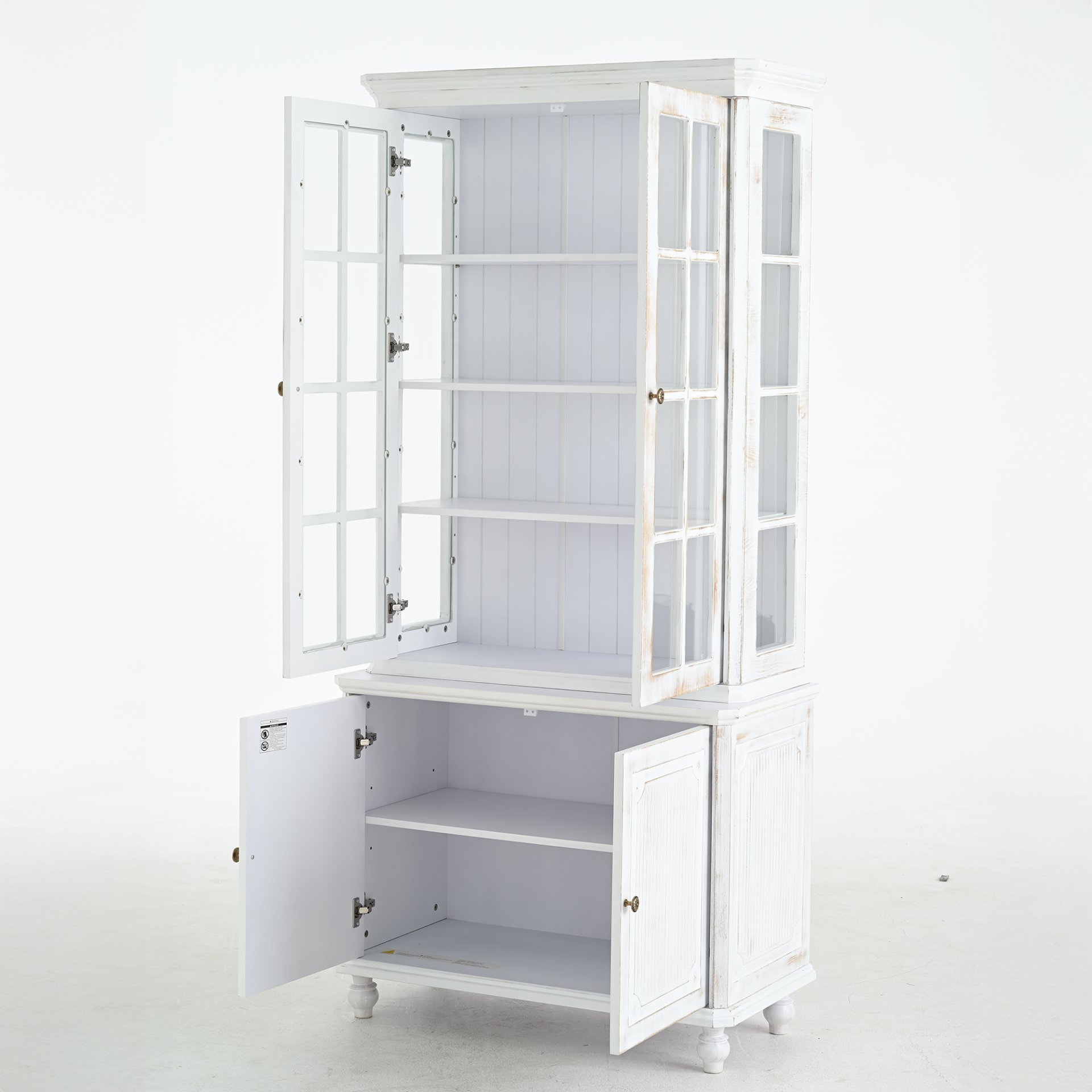 Vintage Display Cabinet With Double Glass Doors, Traditional Style Hutch For Home Or Workspace Washed - White Washed - Image 12