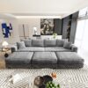 Plush Corduroy 4 Seat Sofa, Modern Comfy Upholstered Sofa Cloud Couch, Deep Seat Couches With Soft Pillows And 3 Ottomans, Convertible Sofa Lounge Chair, For Living Room, Apartment, Office - Gray - Image 10