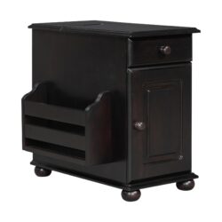 Vintage End Table Flip Top Side Table With USB Ports, 1 Multifunctional Drawer With Cup Holders, Sofa Couch Table With Bookshelf For Living Room And Small Space - Espresso