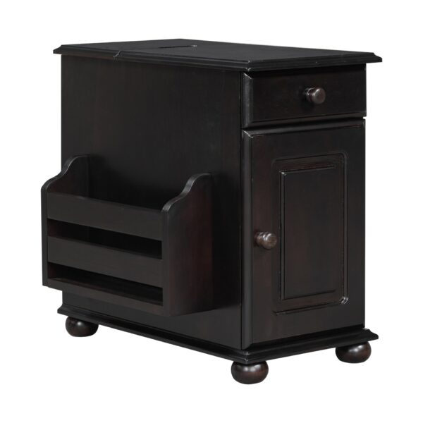 Vintage End Table Flip Top Side Table With USB Ports, 1 Multifunctional Drawer With Cup Holders, Sofa Couch Table With Bookshelf For Living Room And Small Space - Espresso