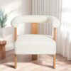 Mid-Century Modern Barrel Accent Chair, Upholstered Kitchen & Dining Room Chairs With Arms, Teddy Velvet Boucle Accent Chairs Side Chairs For Kitchen Living Room Bedroom - White - Image 6
